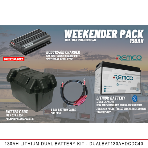 Weekender Pack - 130AH Lithium Dual Battery Kit
