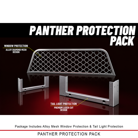 Duratray Panther Protection Pack featuring alloy rear window mesh protection and laser-cut tail light protection on an Oz Panther Premium Alloy Tray
